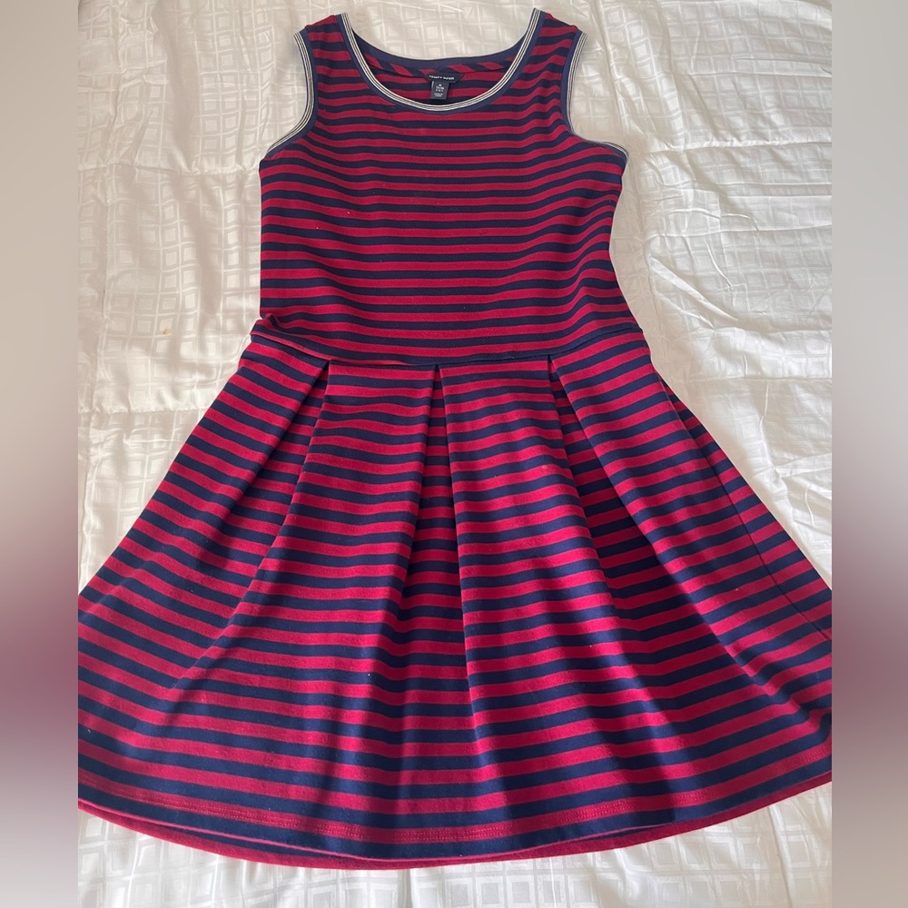 Cute Red and Navy Striped Midi Dress